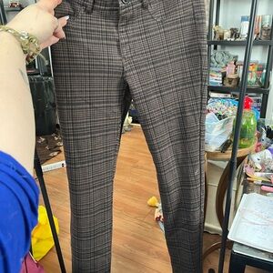 Brown Plaid Slim Fit Dress Pants